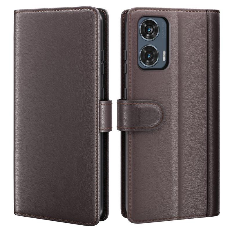 

Чехол для Motorola Edge 50 Fusion 5G из натуральной кожи спилок с кошельком и подставкой Brown