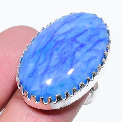 Natural Blue Druzy Gemstone Handmade 925 Sterling Silver Ring Size 8.5 L7l83