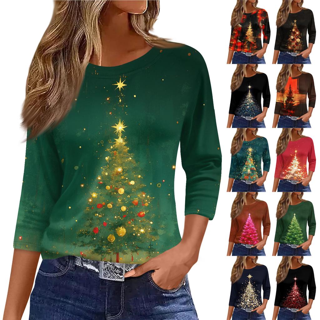 3/4 Length Sleeve Womens Tops Floral Print Vintage Fashion Casual Loose With Round Neck Plus Size Shirts