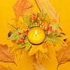 Maple Leaf Candle Ring Harvest Autumn Colors Maple Leaves Pumpkin Berries Artificial Candlestick Ornament Halloween Table Decor