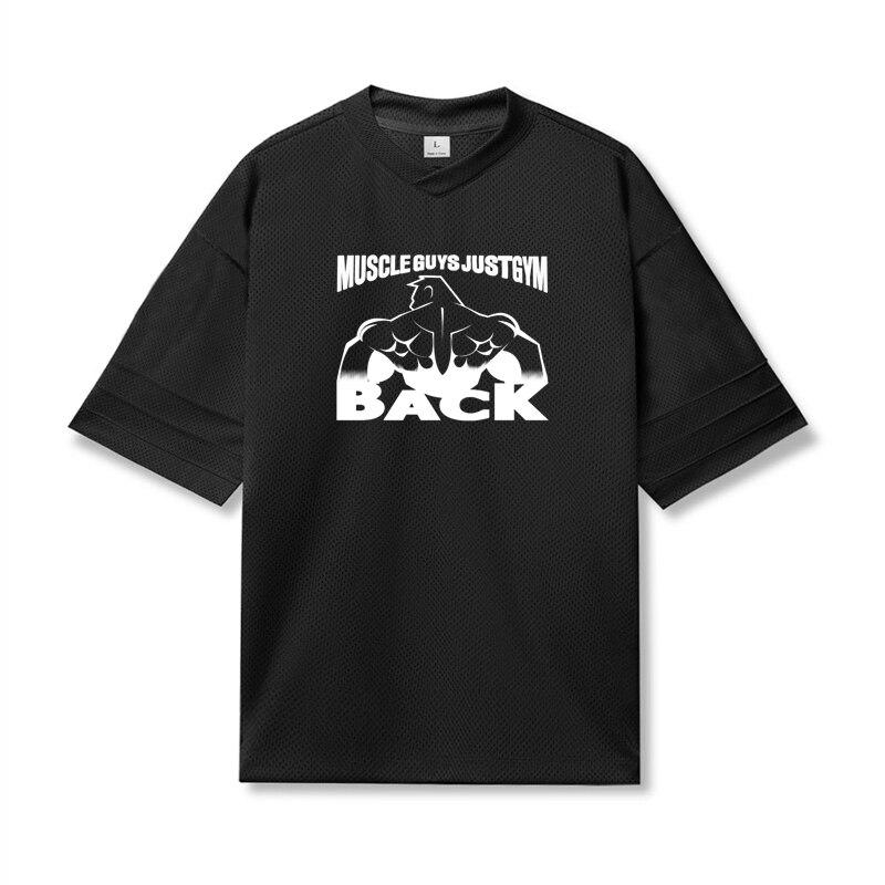 Do The Work  Mesh V-neck Oversized Mens Loose Dropped Shoulder Bodybuilding Fitness Summer Gym Sports Printed Half Sleeve T-shirt