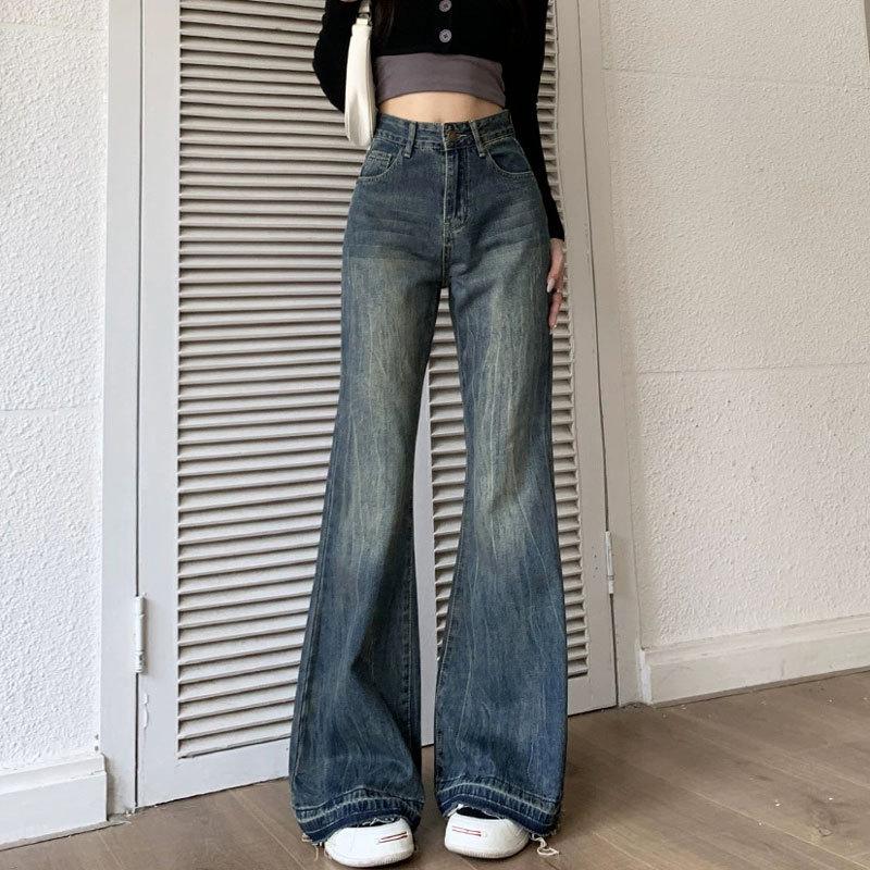 

Women s Vintage Tie-Dye Slim Straight High-Waisted Frayed Hem Micro-Flare Jeans M