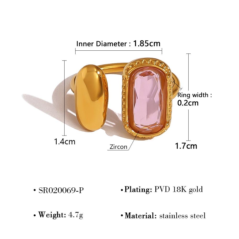 French Stainless Steel Glass Zirconium Exaggerated Ring Premium Ring Titanium Steel Women'S Jewelry Rings