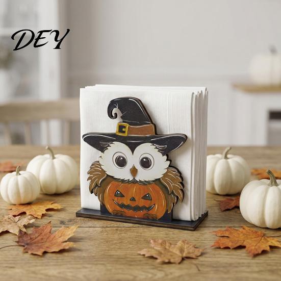 Seasonal Interior Accents Halloween Wooden Napkin Holder, Ghost Pumpkin Decorative Tabletop Tissue Dispenser, Desktop Storage Organizer Paper