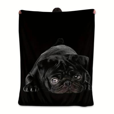 Eine niedliche schwarze Mops Hund Flanell bedruckte Decke geeignet für alle Jahreszeiten geeignet für Wohnzimmer Büro Sofa und Reisen 180x250CM
