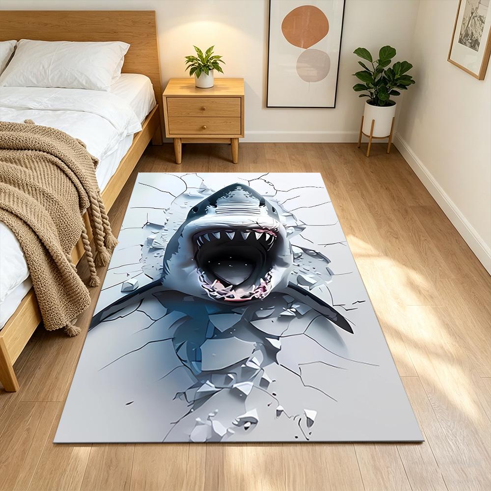 Shark Surface 2D Printed Floor Mat Shaggy Fabric Stain-resistant Surface Office & Lounge Rug Bohemian Boho Style Holiday Home Gift