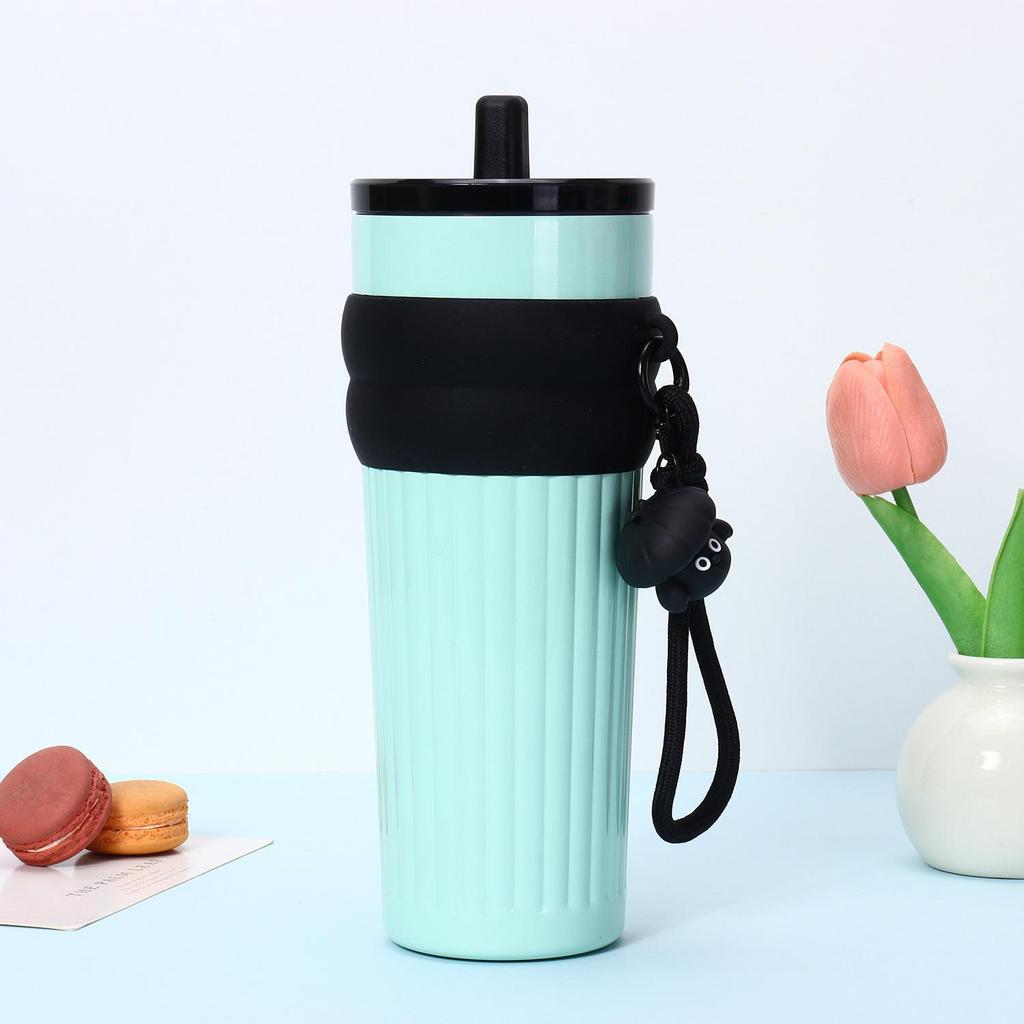 Stainless Steel Ceramic-Lined Thermos with Straw - Large Capacity, Portable, High-Style Outdoor Water Bottle