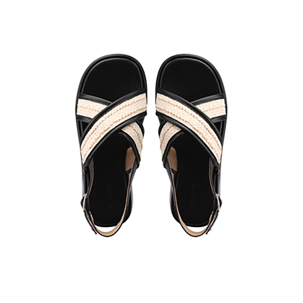 Grape mother has the same 2025 new woven surface cross-buckle with round head open-toed versatile women's platform sandals for summer wear