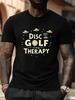 Plus Size "Disc Golf Therapy" Graphic T-shirt - Black with UFO & Golf Ball Design