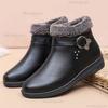 Casual Side Zip Pu Ankle Boots Women 2025 Winter Warm Short Plush Non Slip Mom's Shoes Vintage Soft Faux Fur Wedge Heel Booties