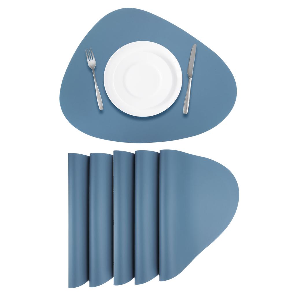 6pcs Oil-Proof Waterproof Dual-Sided Place Mats Irregular Shape PU Leather Placemats for Coffee Shops Kitchen Bistro Tables Bars