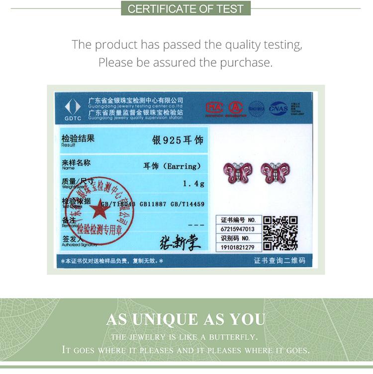 BAMOER Authentic 925 Sterling Silver Pink Butterfly Ear Studs Plated Plarinum Piercing Stud Earrings for Women Fine Jewelry Gift