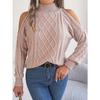 Women's Off-Shoulder High Neck Cable- Sweater - Soft Stretchy Long Sleeve Pullover, Solid Color Casual Chic Fall Winter Top, Highneck Pullover
