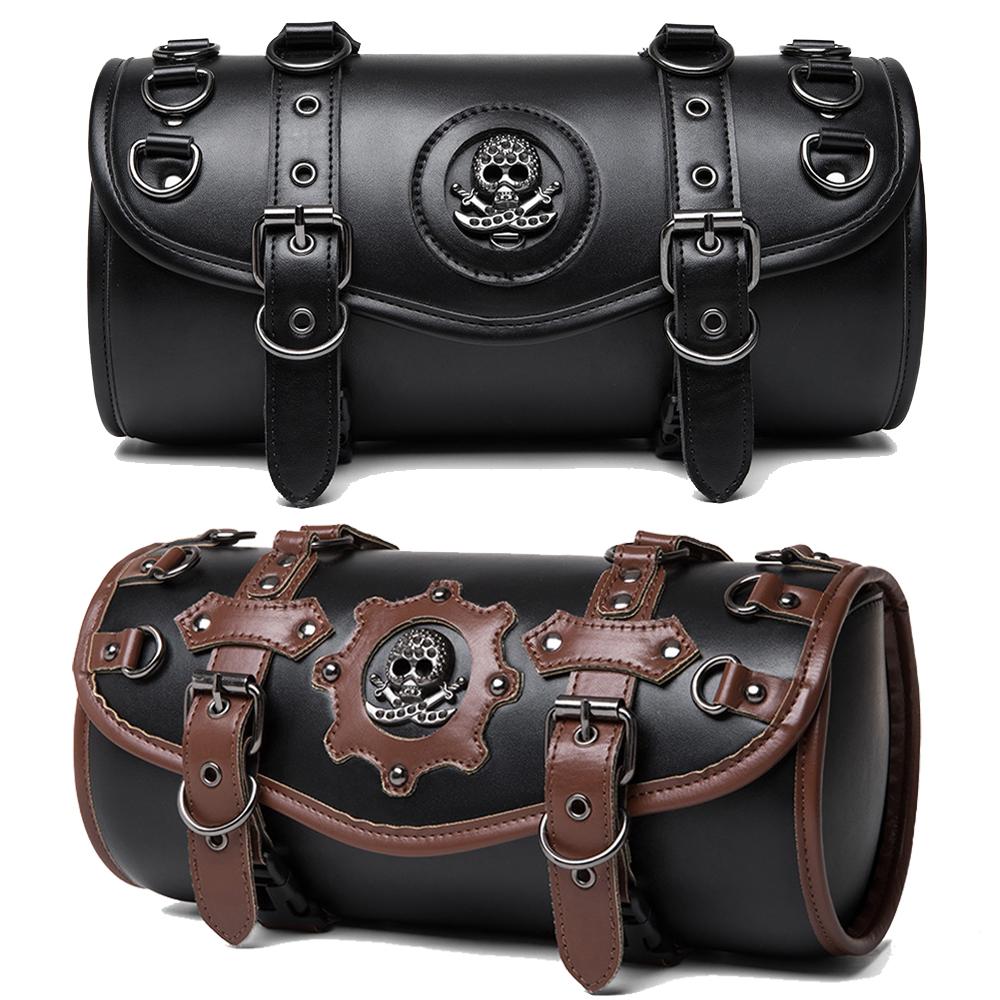 SHELKSBAG 2025 New Universal Motorcycle Saddlebags Bikers Punk Retro Pu Leather Front Fork Tool Daily Storage Hanging Bag