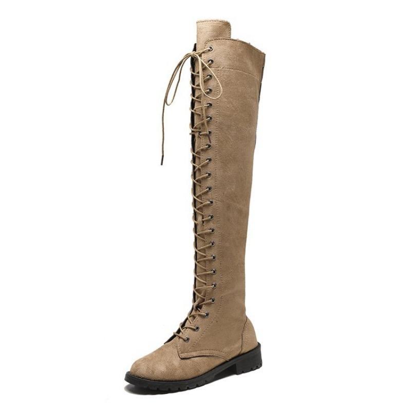 Hot Sale Large Size -3 Size Flat Bottom Over Knee Women's Boots Autumn and Winter New Suede Locomotive Boots