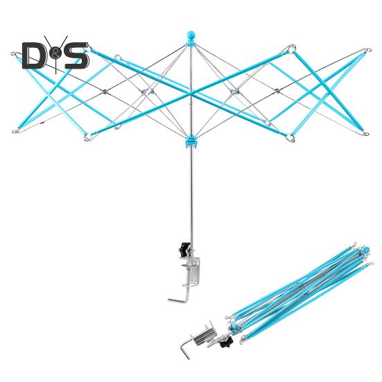 Garnwickler, faltbar, Garnwickler aus Metall, tragbarer Regenschirm-Garnknäuelwickler, Stranghalter mit Tischklemme für Strick- und Häkelzubehör