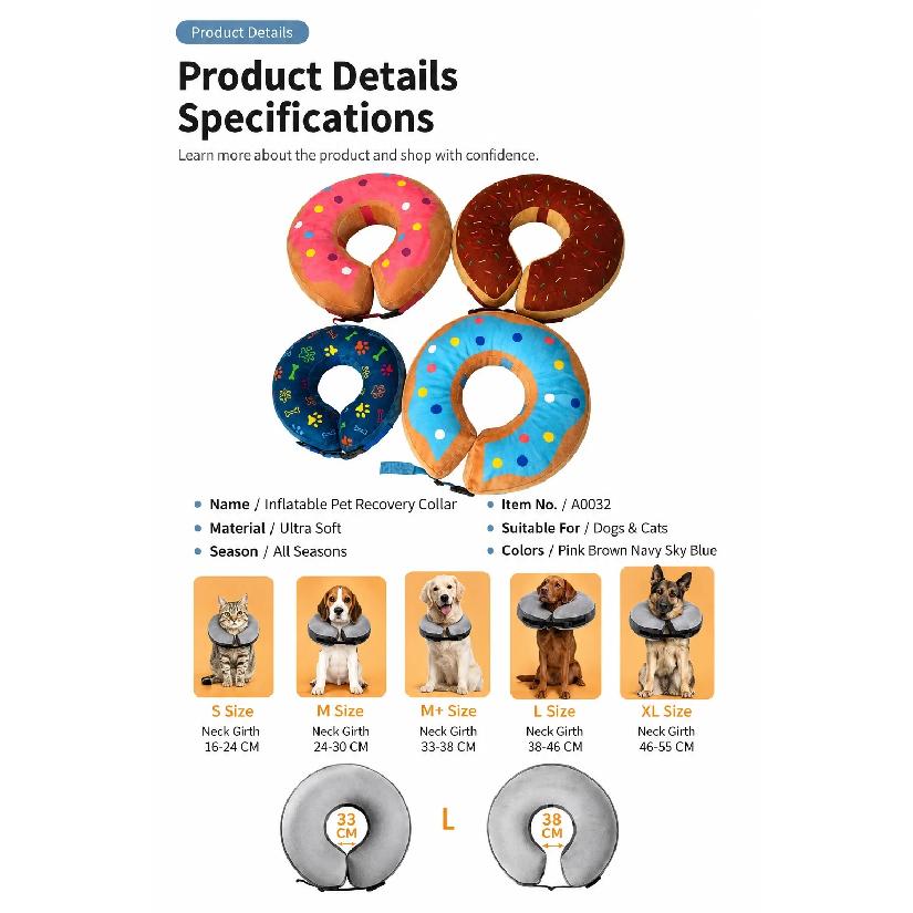 Inflatable Pet Recovery Collar Soft Plush Dog Cone Alternative Adjustable Anti Licking Donut Neck Collar For Pet Dogs And Cats
