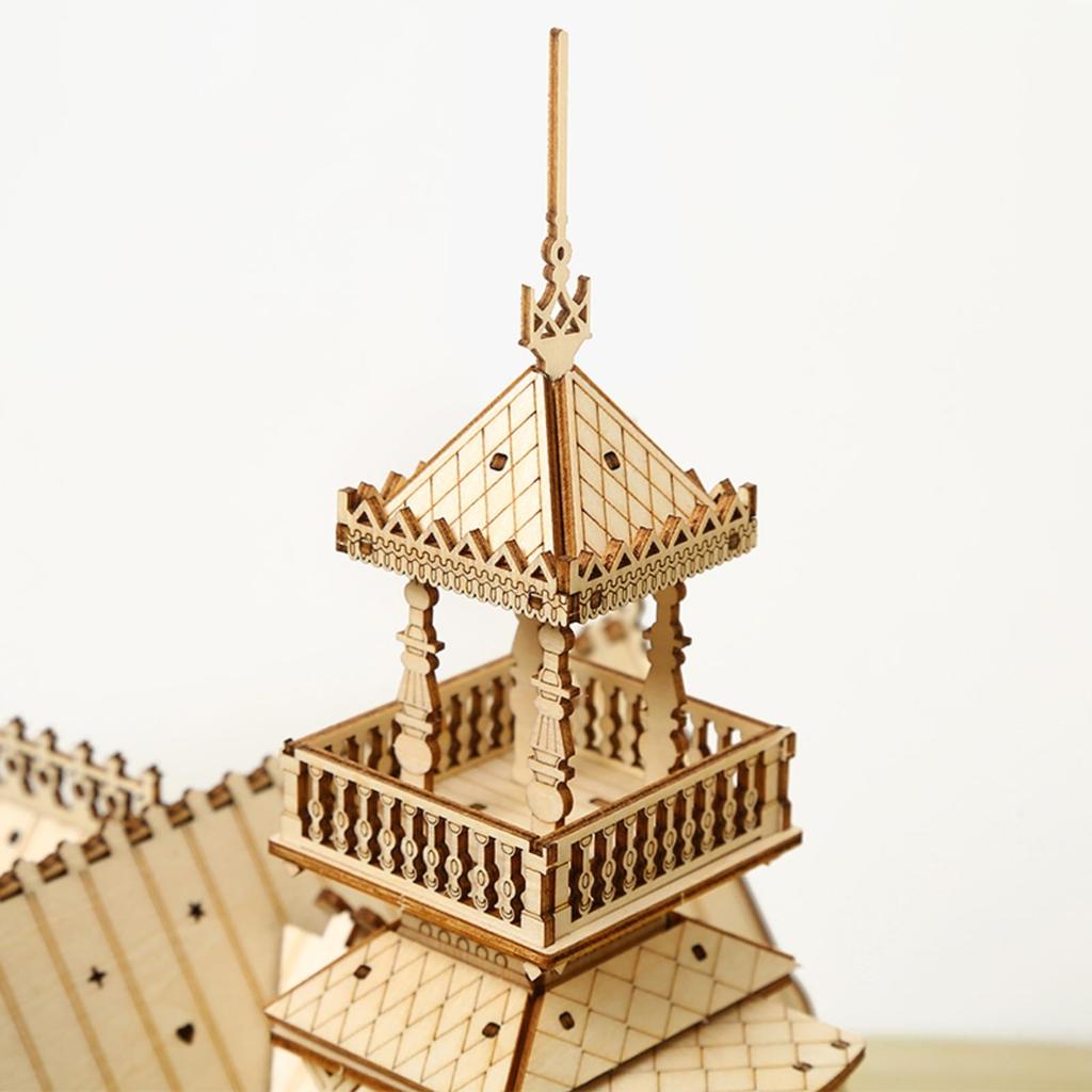 Hallisun 3D Wooden Puzzle DIY Retro Cottage Villa House with LED Light Model Assembly Kit 3D Puzzle Brain Teaser Hobby Game Toy for Adults DIY