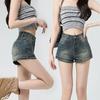 Retro Distressed High-Waist Denim Shorts for Petite Women