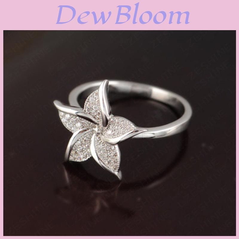 Stunning Anello a Forma di Mulino a Vento alla Moda con Design Floreale Placcato Argento per Donne