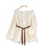 Spring and Autumn Mid To Long Loose Sweater Gentle Wind Lace One Shoulder Knitted Sweater for Women
