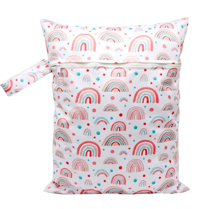 Compact & Lightweight Baby Diaper Bag Cute Cartoon Print Wet Dry Nappy Storage Bag with Handle for Fashionable Parents