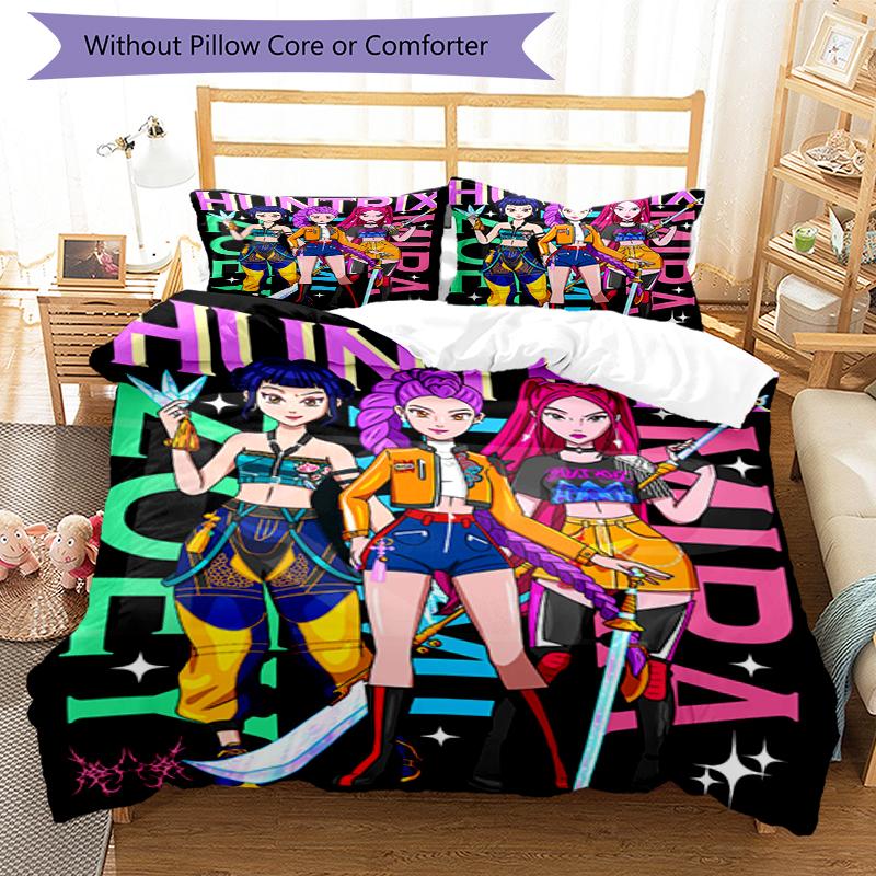 3pcs KPop Demon Hunters Bedding Set Duvet Cover Closure Includes 1 Duvet Cover & 2 Pillowcases, Soft and Comfortable for All Seasons.