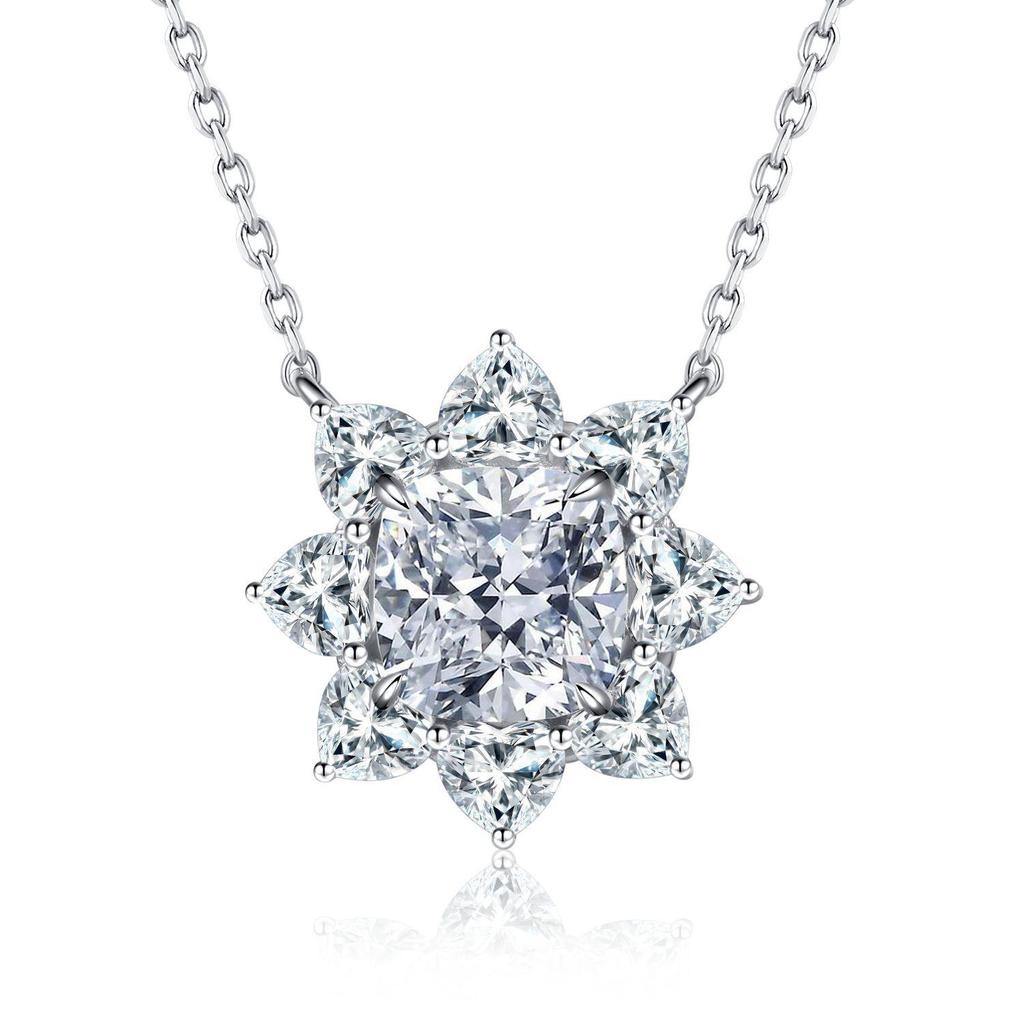 S925 Sterling Silver Sunflower Pendant Necklace with Luxury Pave Zircon for Women