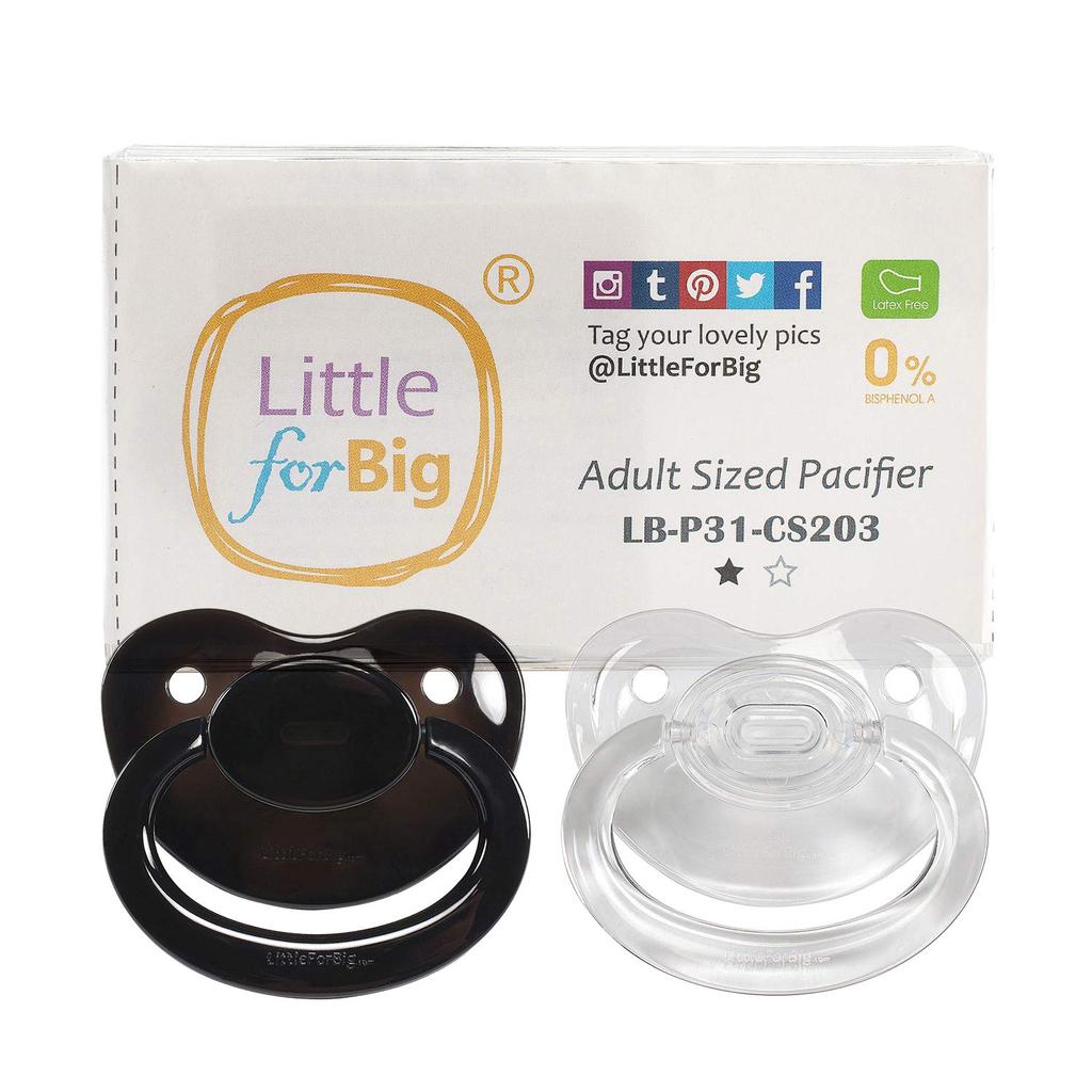 LittleForBig Adult Pacifier Transparent Candy Color Set of 2 [Reproduces Mom's Nipples] Black/Transparent