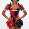 3PCS Halloween Red Queen Cosplay Costume Sets Bodysuits+Polka Dot Short Sleeve Cape And Stand Collar Neck Fancy Party Outfits