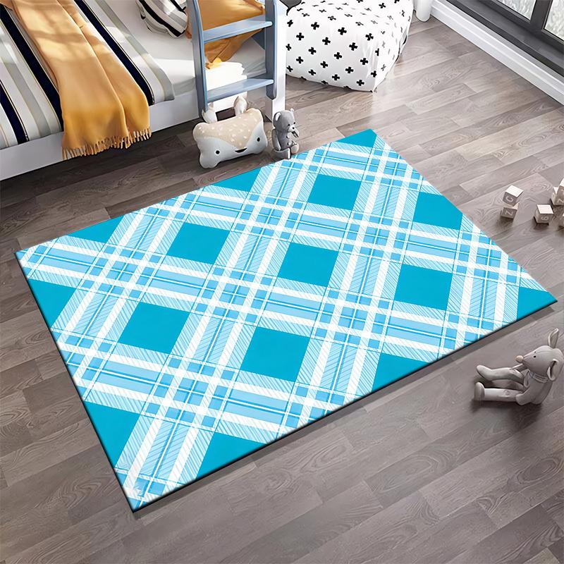 Blue and White Plaid Carpet Modern Geometric Pattern for Living Room Suitable for Use As an Anti-slip for Living Room Bedroom Sofas