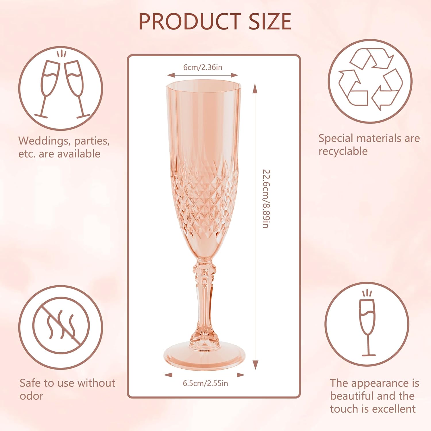 

Rose Gold Champagne Flutes Set of 24, 7oz Reusable Shatterproof Goblets for Wedding Party Mimosa Bar United States