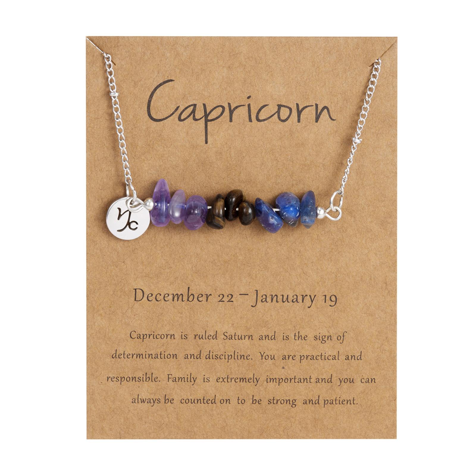 

Vintage natural stone constellation necklace, adjustable twelve constellation engraved pendant, stone astrology necklace, with wishing card one size