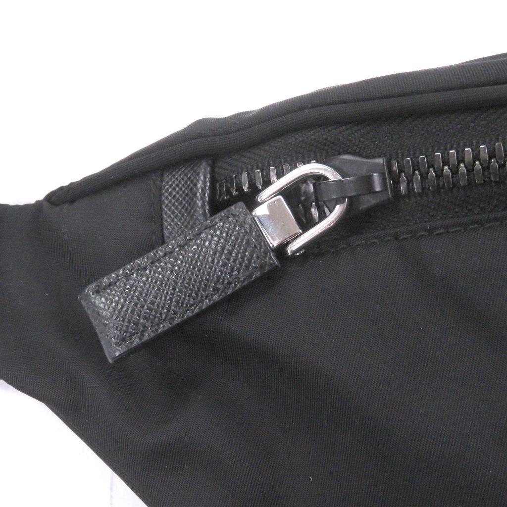 Great PRADA Sling bag Triangle logo Re-Nylon black Safiano leather mens 2VL033 Used