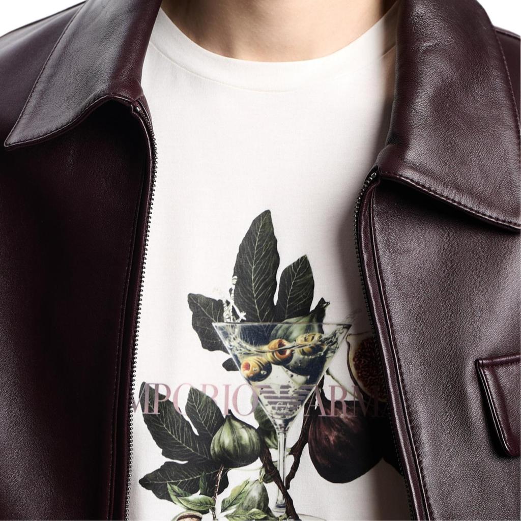 Emporio Armani Cotton Fitted Short Sleeve Round Neck Plant Print T-Shirt Men tops Starlight-White EM003829-AF19418-U0005