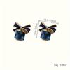 Bowknot Crystal Square Stud Earrings for Women, Elegant Alloy Earrings, Perfect for Casual Daily Attire & Gift Giving