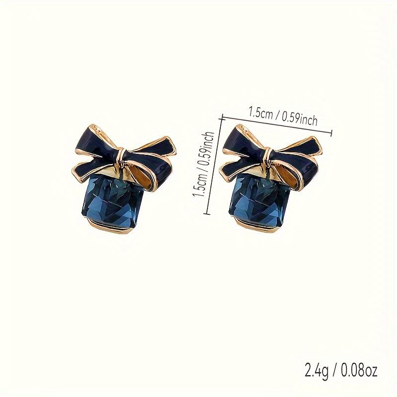 Bowknot Crystal Square Stud Earrings for Women, Elegant Alloy Earrings, Perfect for Casual Daily Attire & Gift Giving