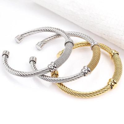 Unisex Titanstål C-formad Kabelrep Armband med Geometriska Linjer