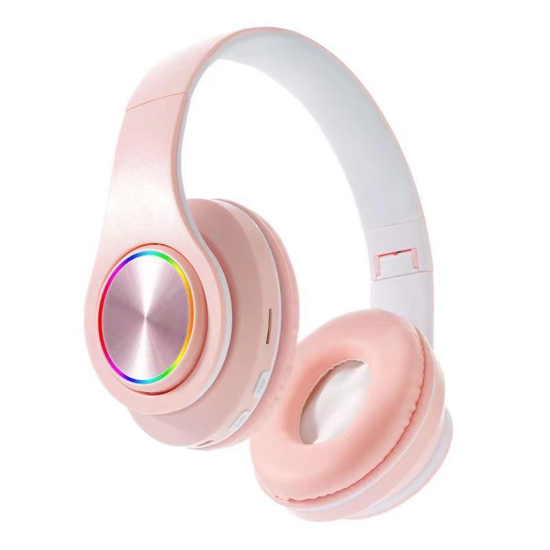 Wireless Foldable Head-mounted Bluetooth Headset with Luminous Design, Card Slot, and Folding Feature.