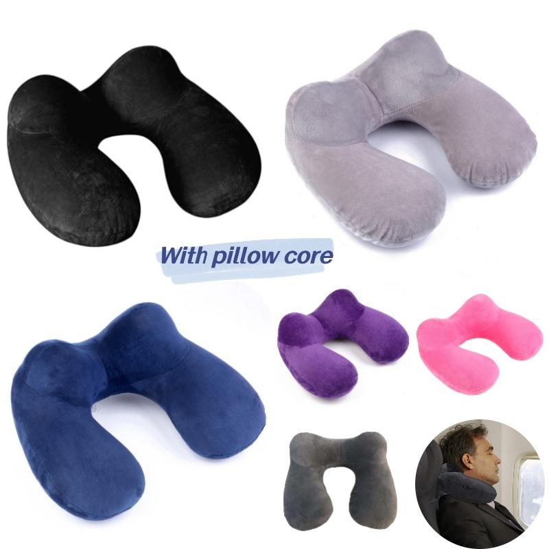 U-shaped Inflatable Neck Pillow Set For Travel With Camel Hump Design Soft And Comfortable