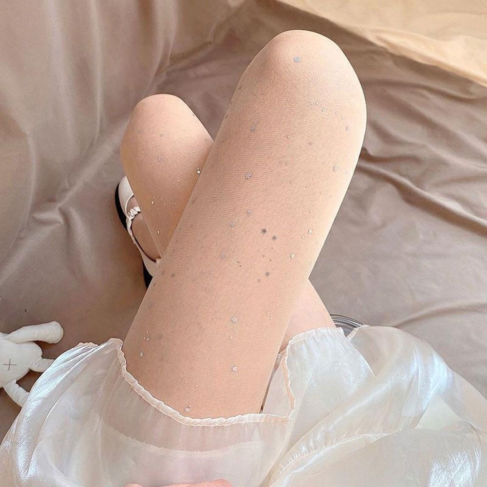 Sexy Shiny Stockings Y2k Women Transparent Tights Goth Pantyhose Slim Thin Nylon Tights Black Starry Sky
