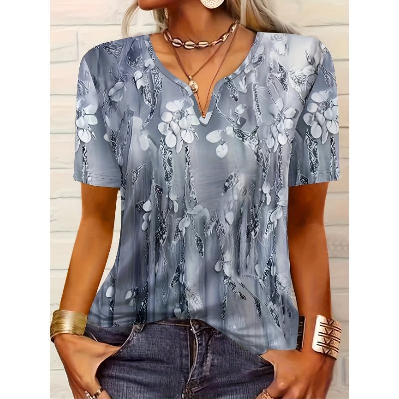 European and American Fashion V-neck Short Sleeved Women's T-shirt