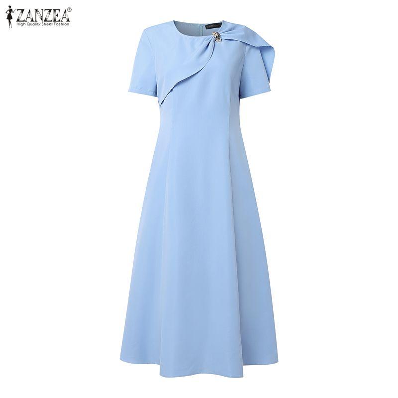 ZANZEA Women Daily Casual Elegant Round Neck Casual Short Sleeve Dress