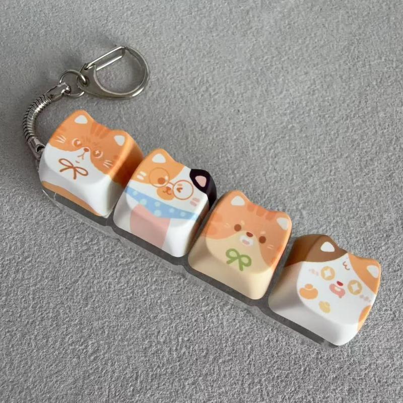 Cute Cat Mechanical Keyboard Switch Tester Kawaii Keycap Keychain Quiet Fidget Toy for Office Work Stress Relief
