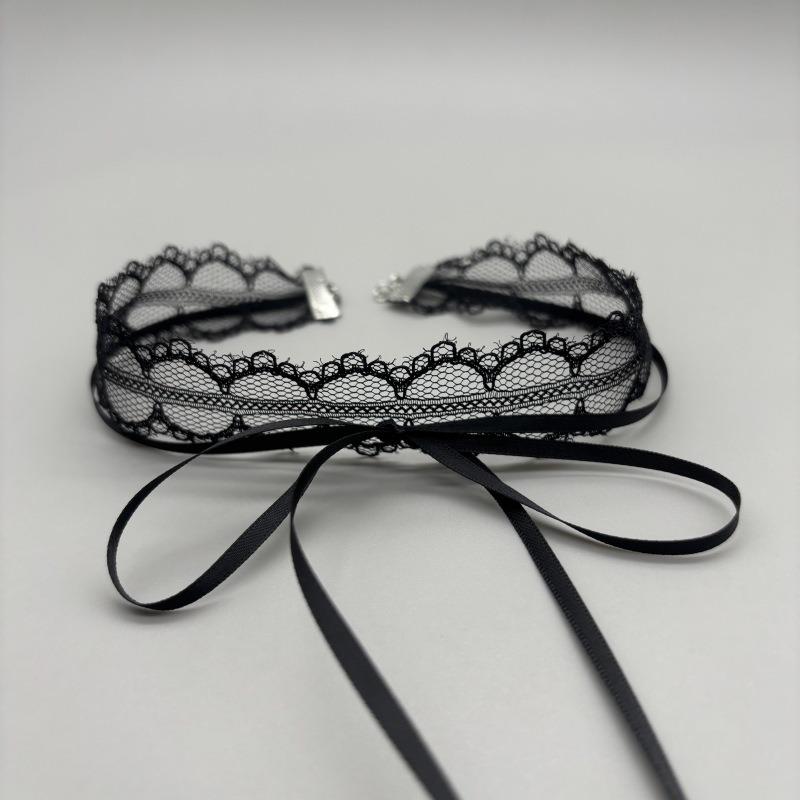 White Lace Bow Double Layer Hollow Versatile Clavicle Choker Necklace For Women