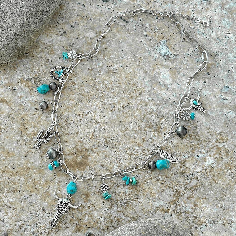 

Cowboy Hat Matching Retro Cow Head Necklace Loose Stone Cactus Necklace 2
