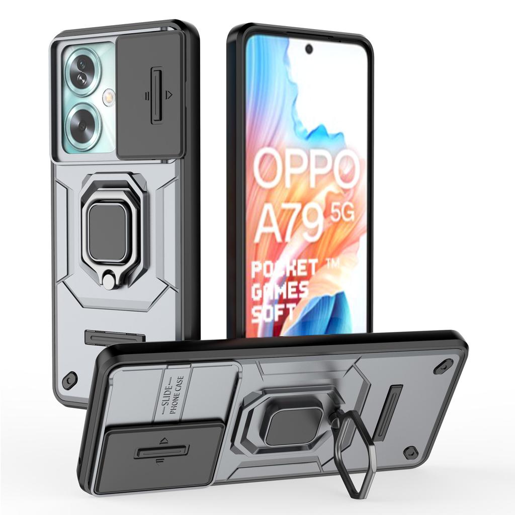For Oppo A79 5G/A2 5G Case Camera Protection PC+TPU Phone Cover with Ring Kickstand