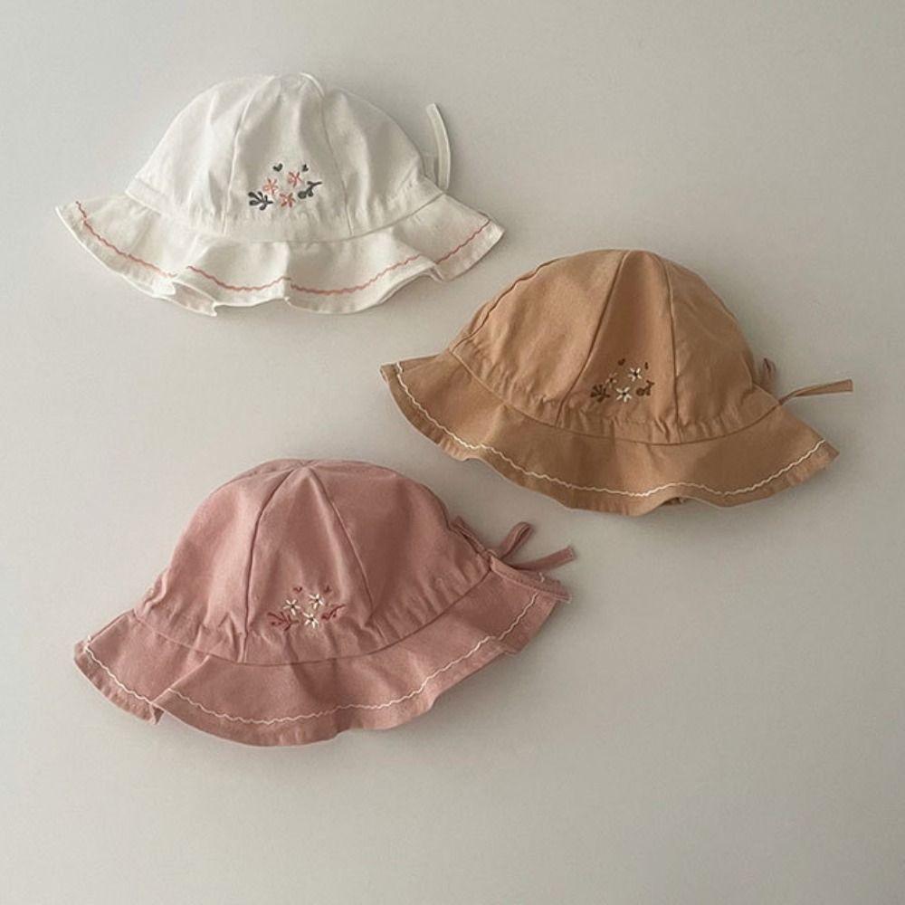 Pleated Baby Sunhat Flower Toddle Fisherman Hat Adjustable Infant Bucket Hat Boy