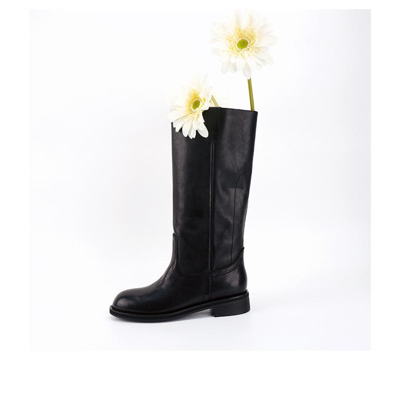 3.5CM British Style Fashion Cowhide Knight Boots 2025 Autumn and Winter New Round Head Thick Heel But Knee High Boots