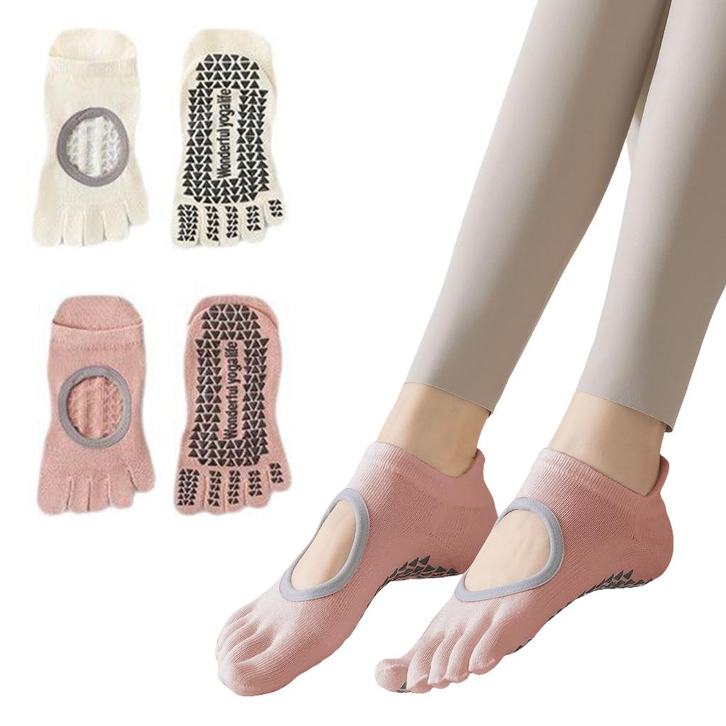 Karsaer Yoga Odor Pilates Socks for and Sweat Protection Women's Five-Toe Socks, Non-Slip, Antibacterial, Resistant, Breathable, Stretchy, 2-Pair Set,